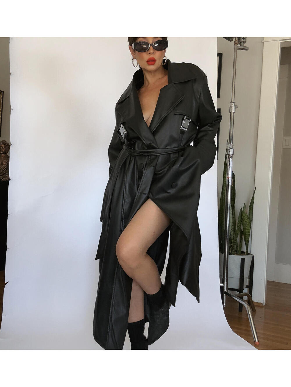 Faux Leather Trench Coat